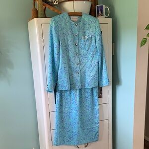 Schrader sz 8 Vintage Elegant Blue Patterned Skirt Set euc 80’s or 90’s